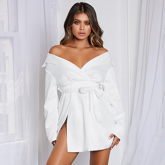 Womens Casual Slim-fit Short Shirt Dress