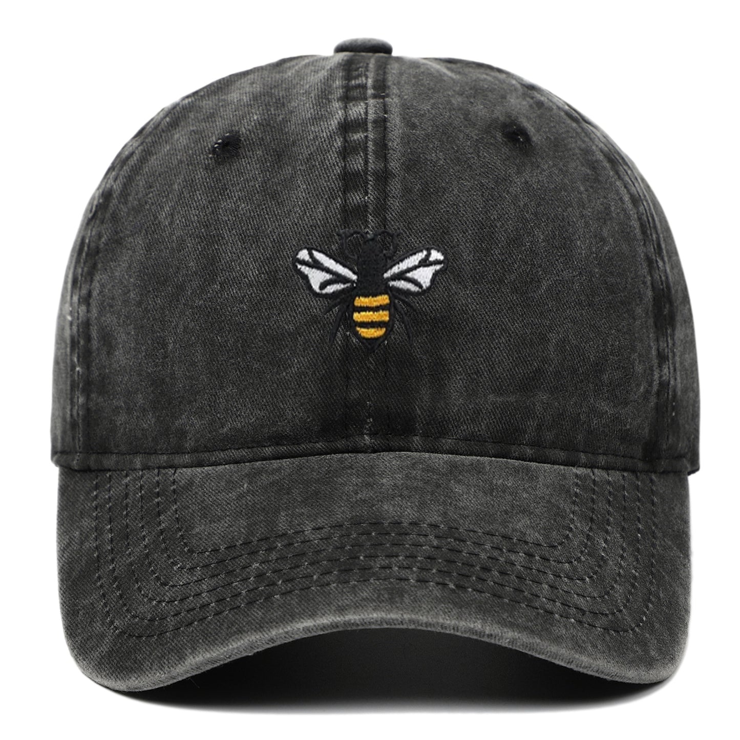 Bee Embroidery Baseball Cap Vintage Worn Looking Washed-out