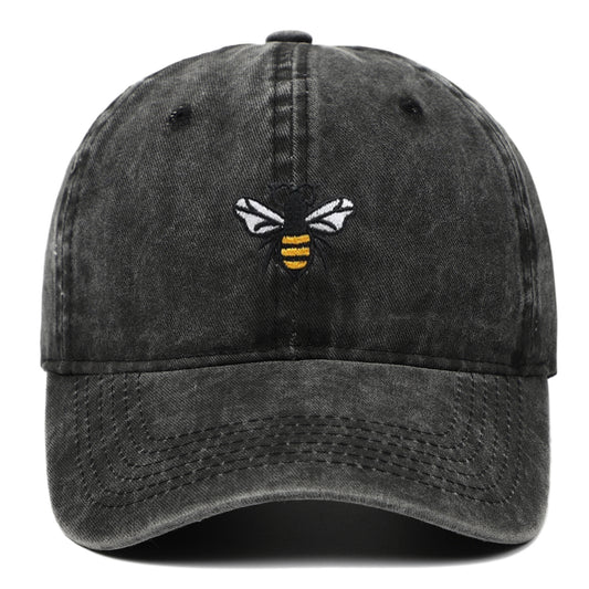 Bee Embroidery Baseball Cap Vintage Worn Looking Washed-out
