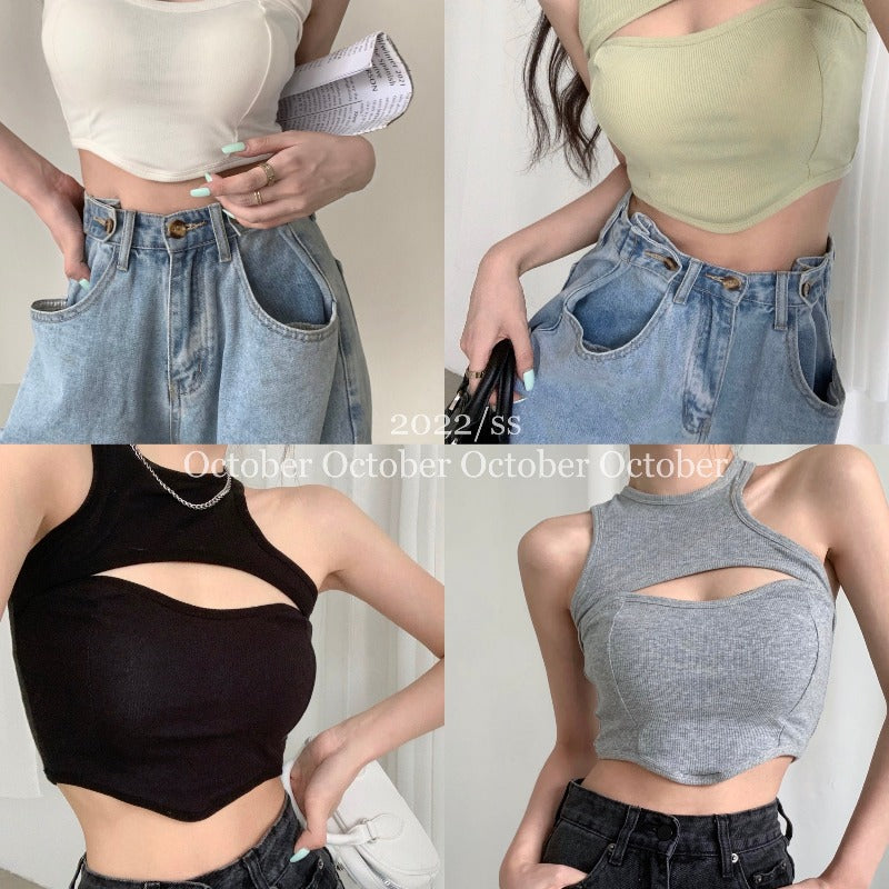 Tight Fake Two-piece Vest With Chest Pad Top Round Neck Women