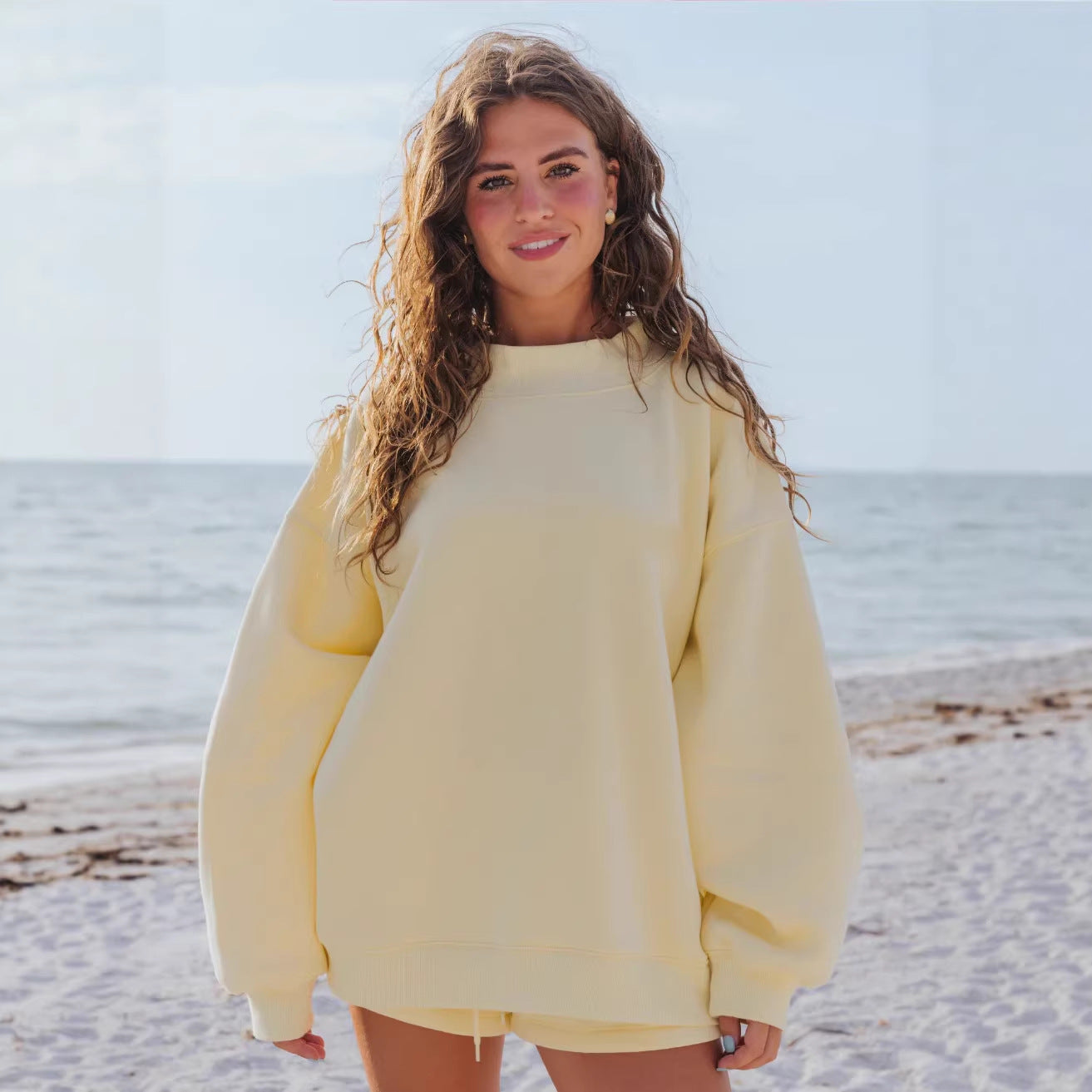 Crew-neck Sweatshirt And Casual Short Pants Set