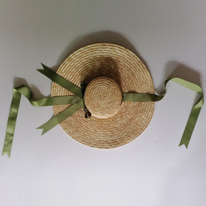Big Brim Ribbon Bow Flat Top Straw Hat
