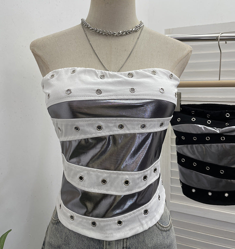 Popstar Festival Outfit Patchwork Bra-Padded Tube Top Short Sleeveless Top