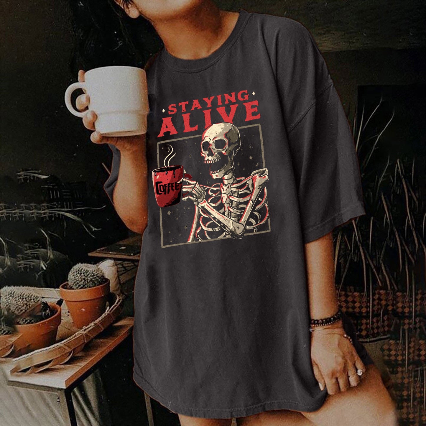 Women's Short Sleeved Vintage T-shirt Skull Print High Street Fashion