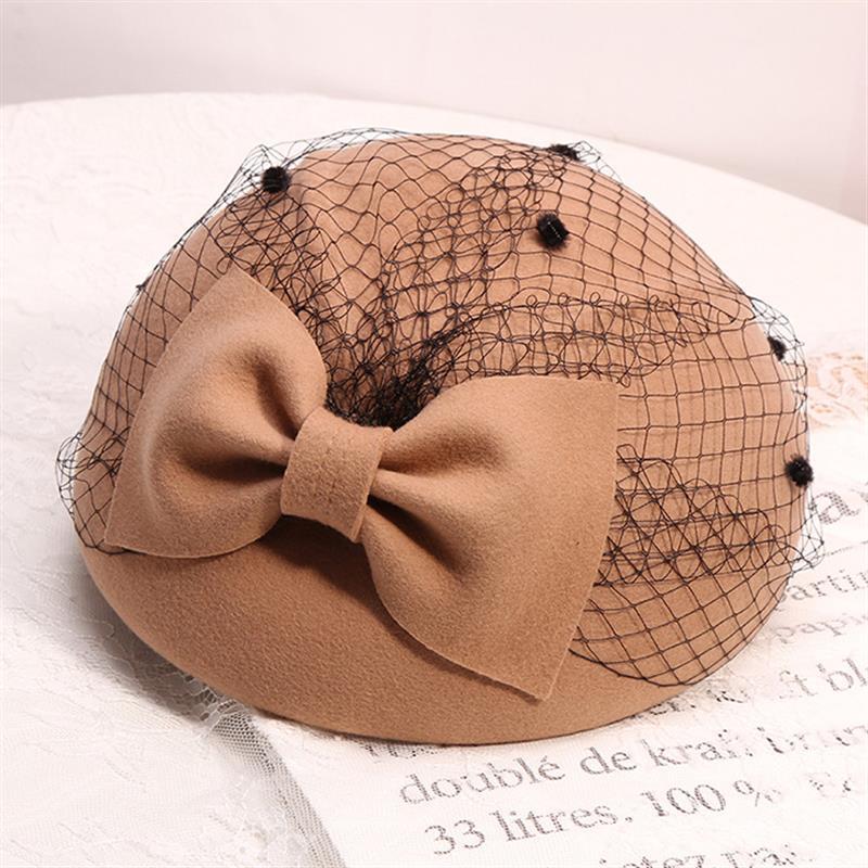 Hat Women's Vintage Woolen Fabric Bowknot