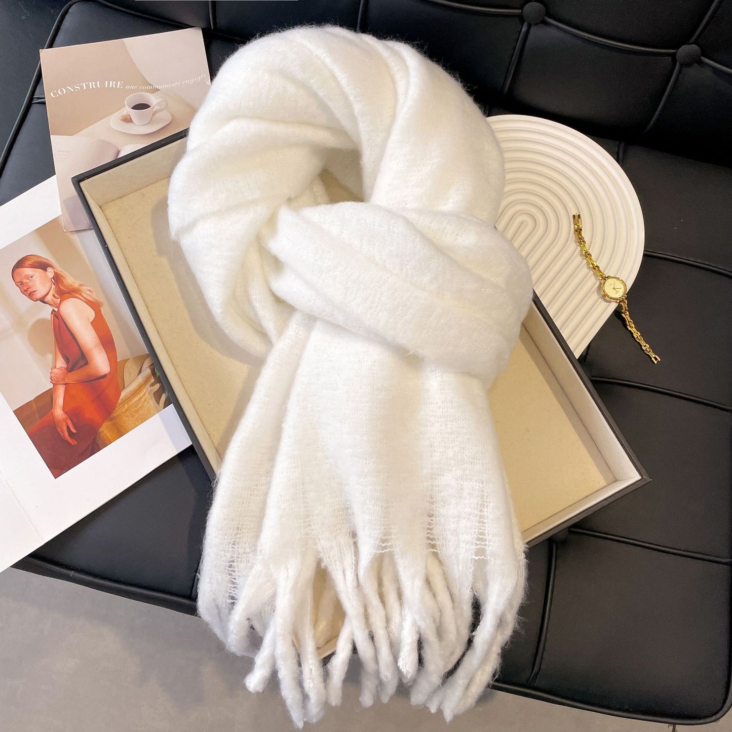 Scarf Winter Thicken Thermal Solid Color Mohair Shawl