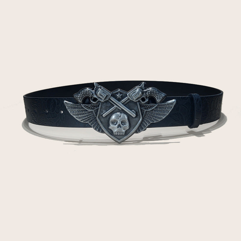 Personalized Skull And Rose Embossed PU Leather Belt
