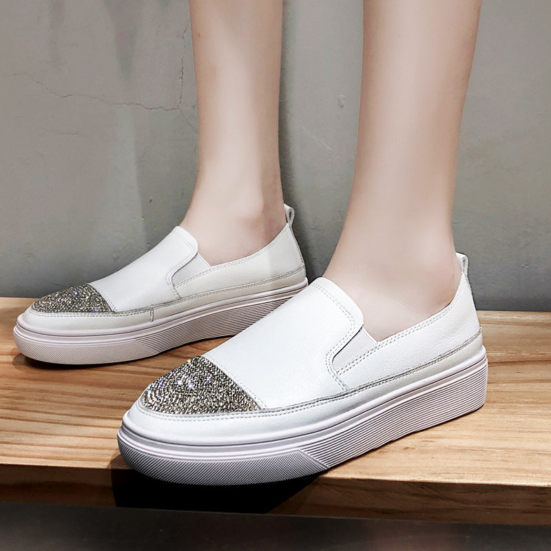 Women's Leather Slip-on Platform All-match White Shoes