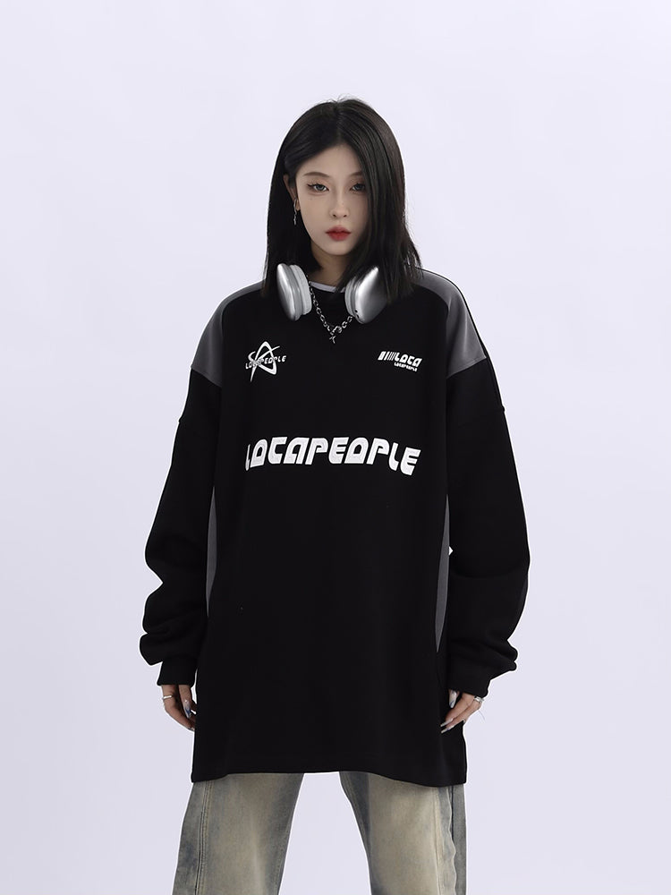 Racing Element Round Neck Long Sleeve Sweater Loose Couple's Tops