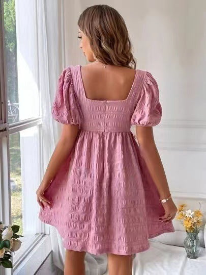 Women's Square Neck Slim Fit Fashion Short Sleeve Dress
