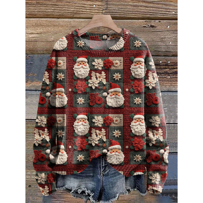 Abstract Style Digital Printing Drop-shoulder Long-sleeve Women's Sweater Casual All-matching