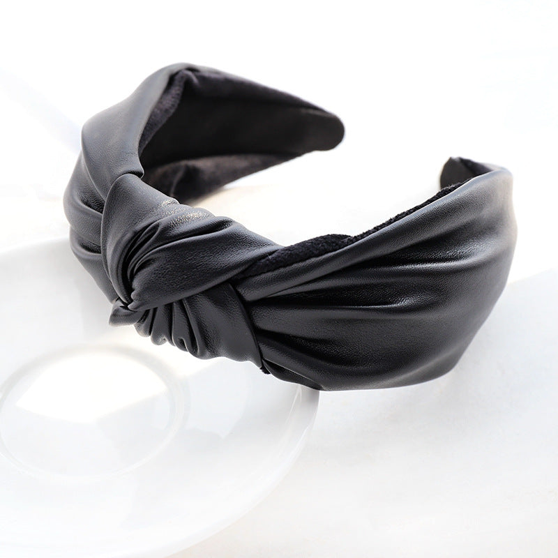 Fashion Solid Color Leather Hairpin Women's Hair Accessories PU Leather Headband