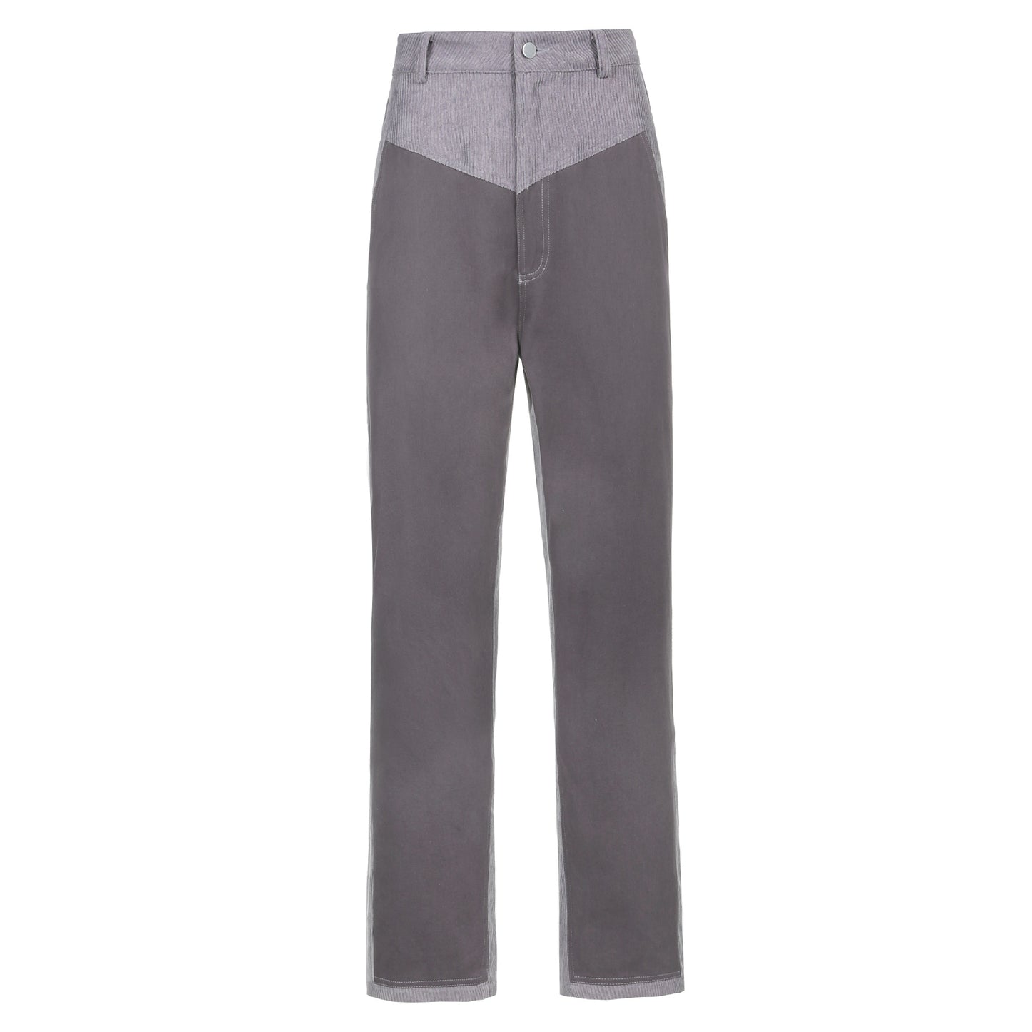 Corduroy Stitching Contrast Waist Straight-leg Pants