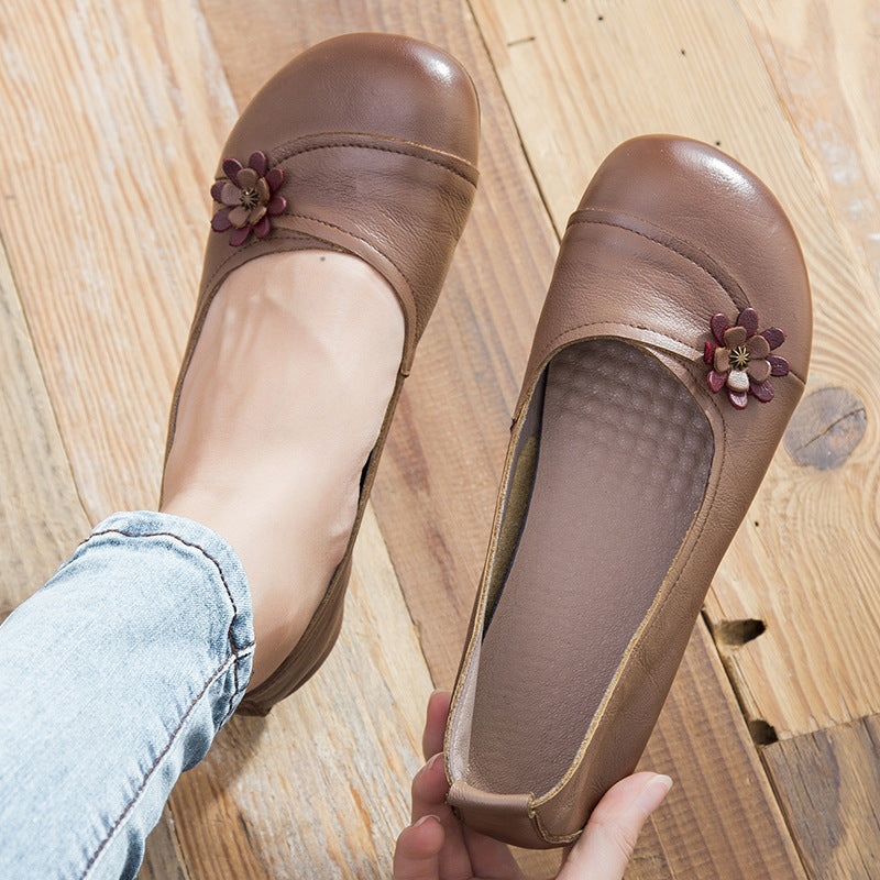 Comfortable Vintage Leather Women's Flat Heel Casual Shoes