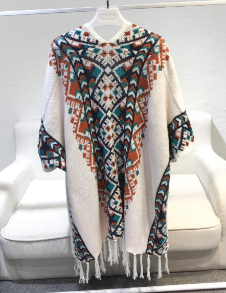 Harajuku style vintage goddess tassel knit long shawl cloak coat