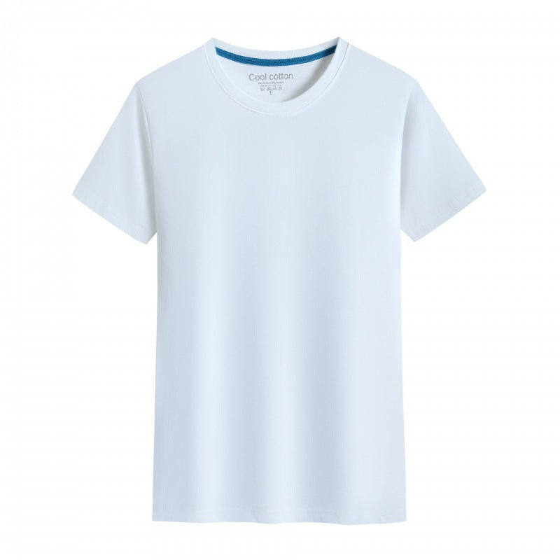 Herre- og dame-ensfarvet bomulds-T-shirt med rund hals til sommer