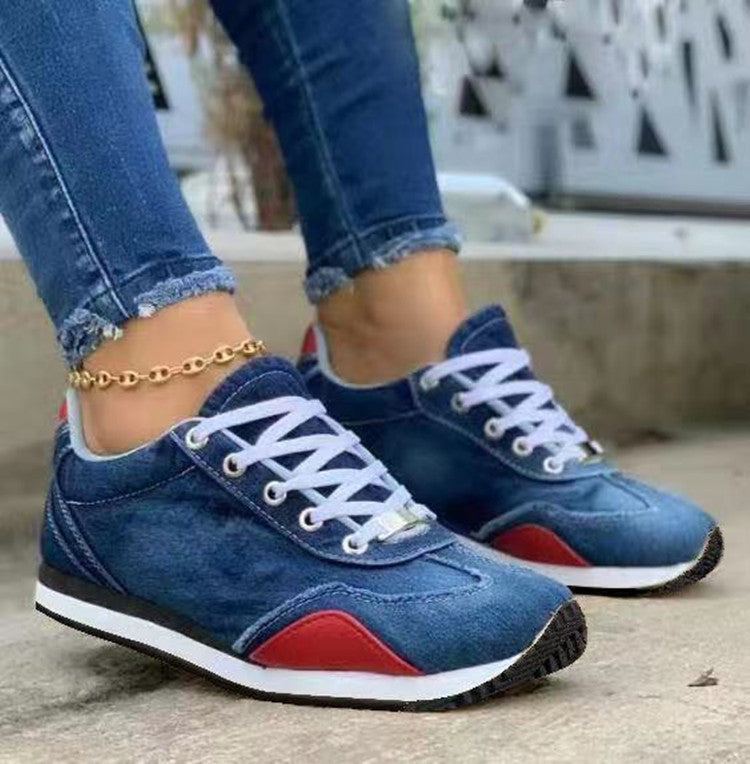 Plus Size Sneakers Farvematchende Forår og Efterår Kilehæl Flade Damesko