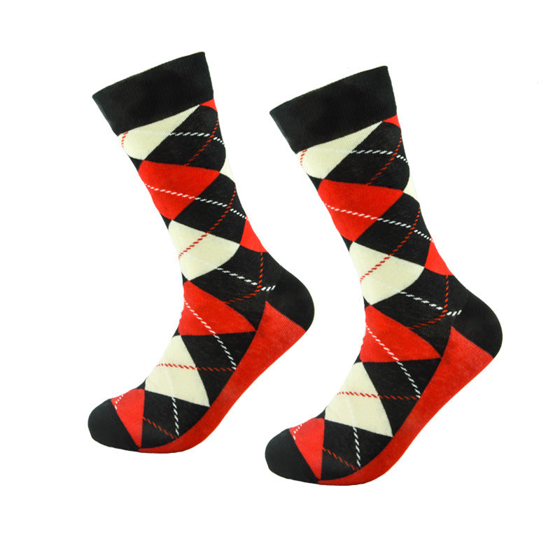 Men's Dashed Rhombus Plaid Tube Socks