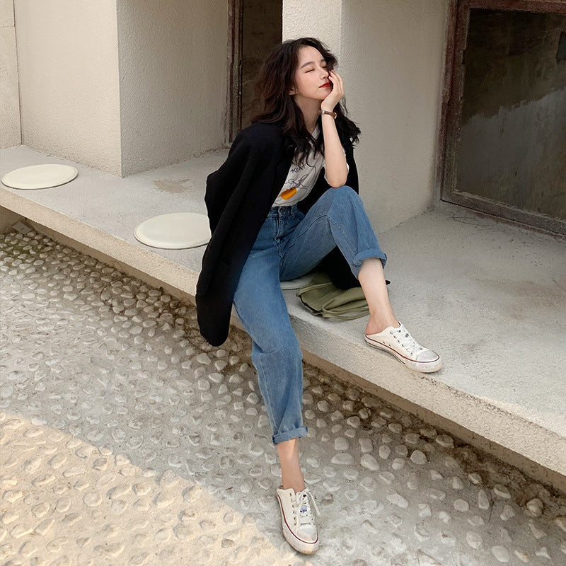 High waist straight loose trousers