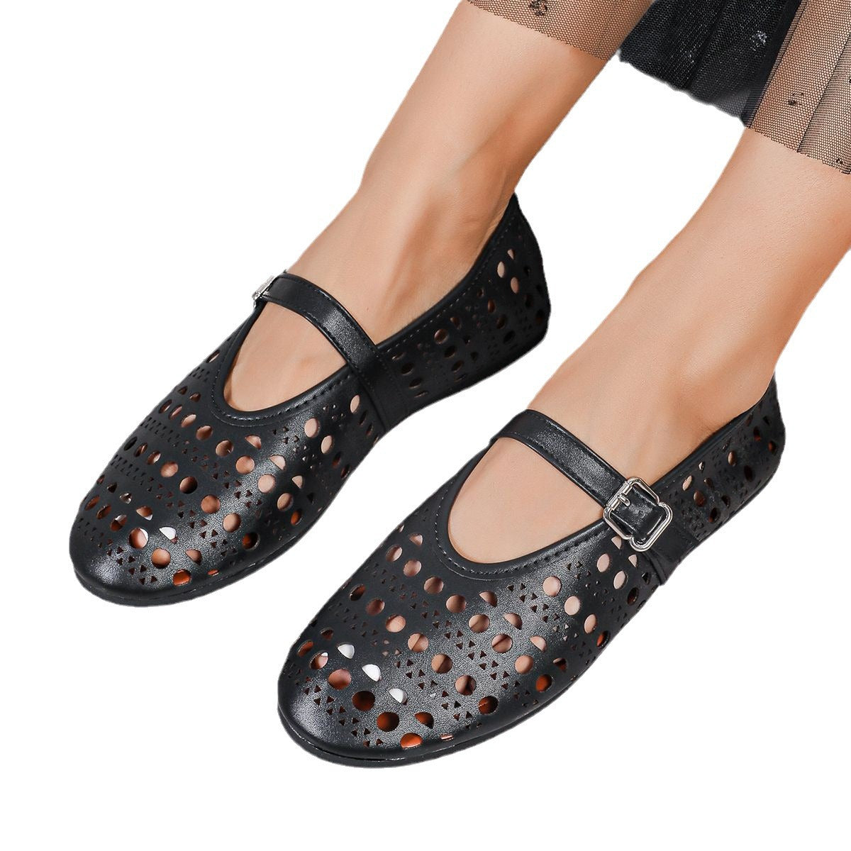 Women's Low-cut Buckle Hollow-out Round Toe Flat Shoes