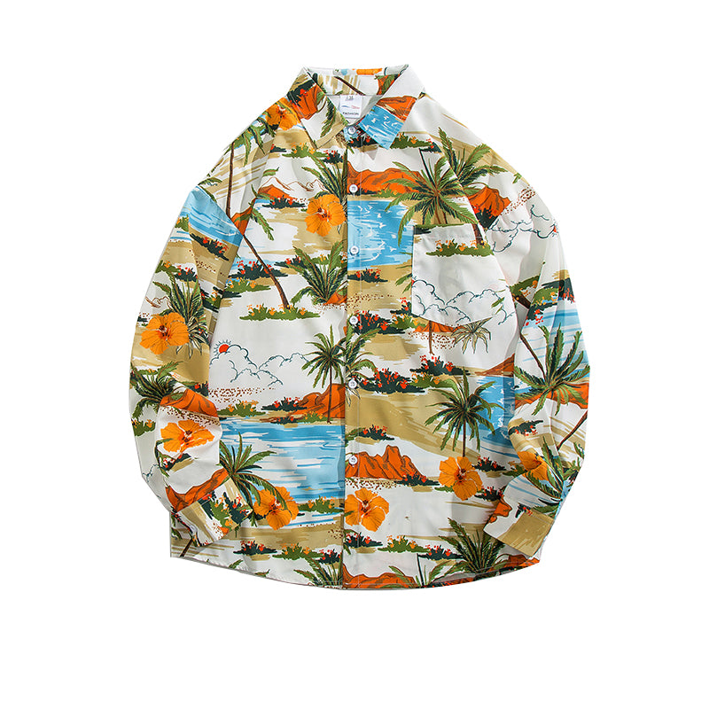 Men's Fashion Long-sleeved Shirt Handsome Casual Hawaii
