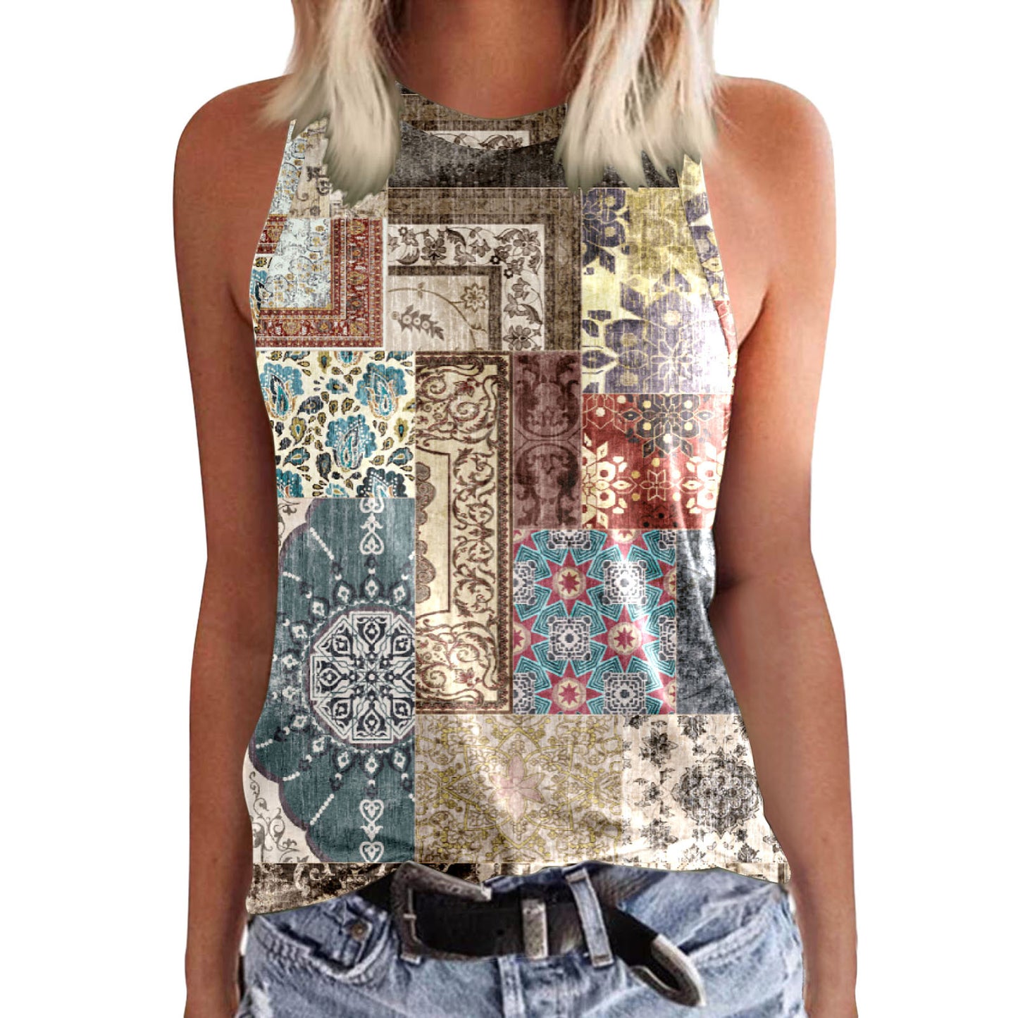 New Womens Crew-neck Tank Top With 3D Digital Print