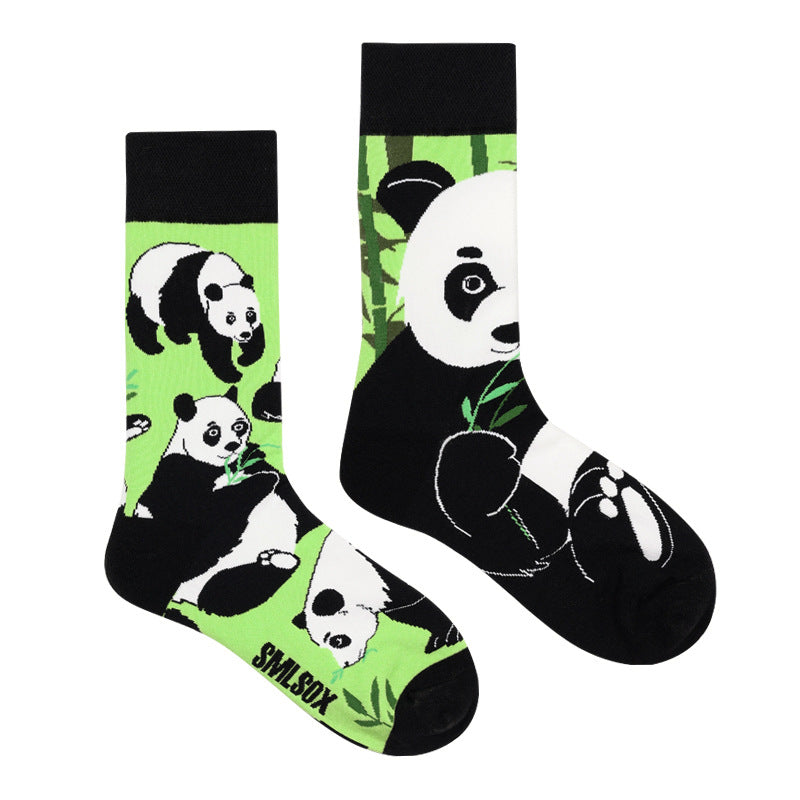 Asymmetrical Color Retro Personality Male And Female Couple Mid-length Cotton Socks