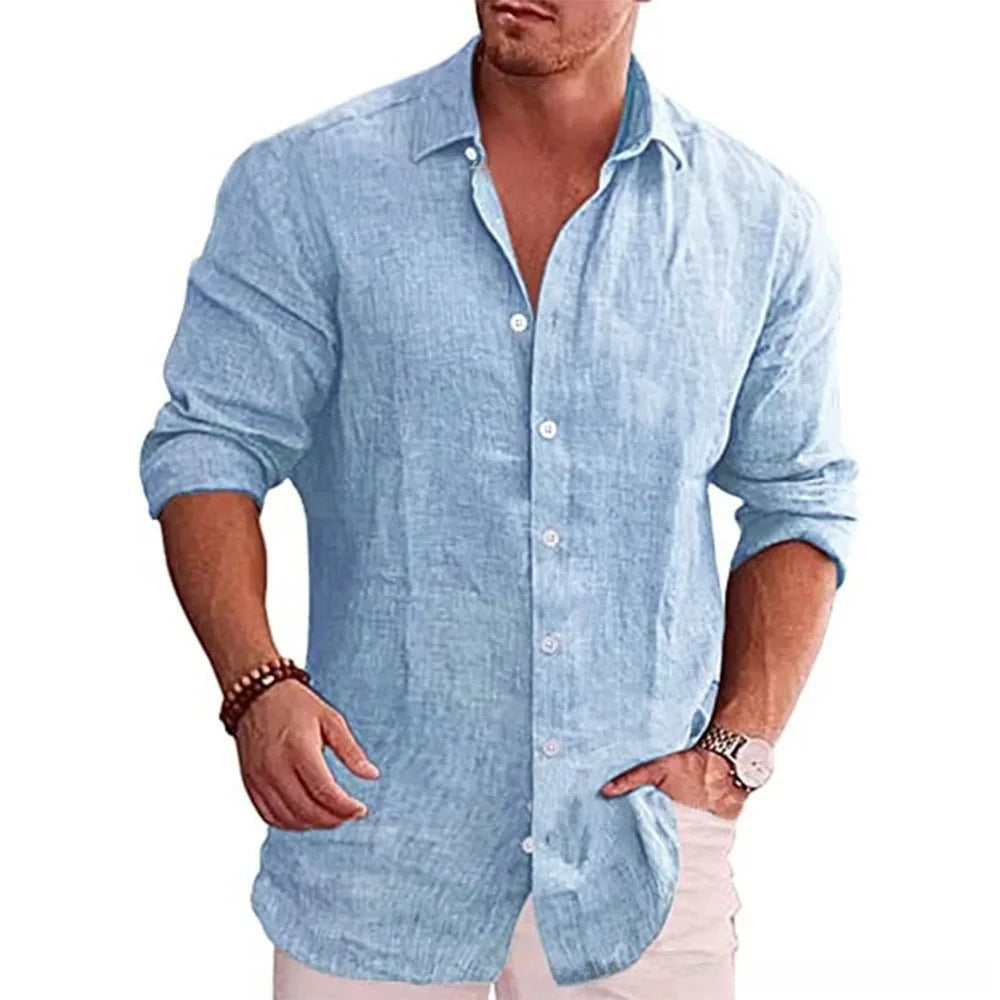 Printed Casual Men's Solid Color Shirt Slim Lapel