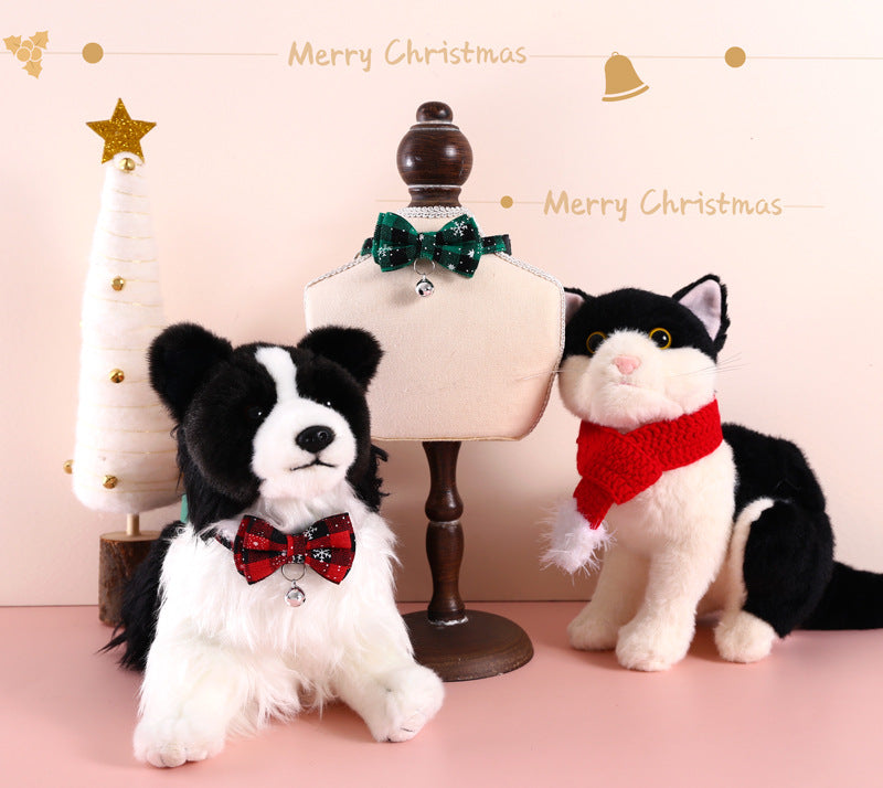 Pet Adjustable Anti-suffocation Double-layer Bow Snowflake Plaid Christmas Collar Cat Dog Bell Accessories Necklace