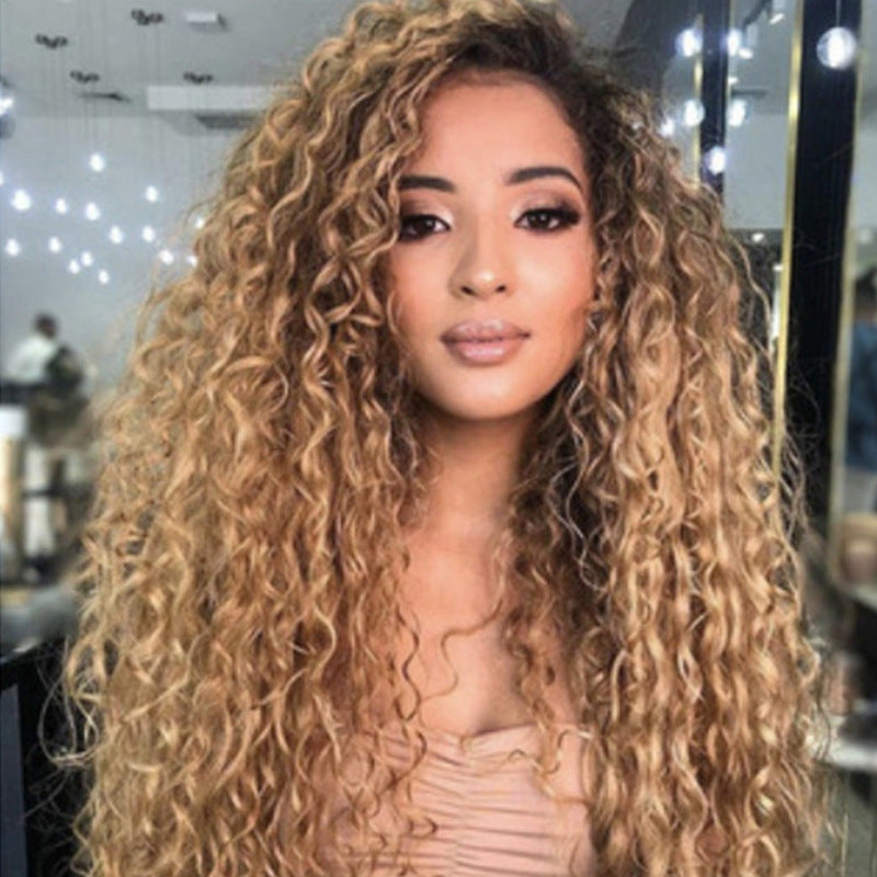 Long Curly African Small Curly Wig Dyed Gradually Brown High Temperature Fiber Wig