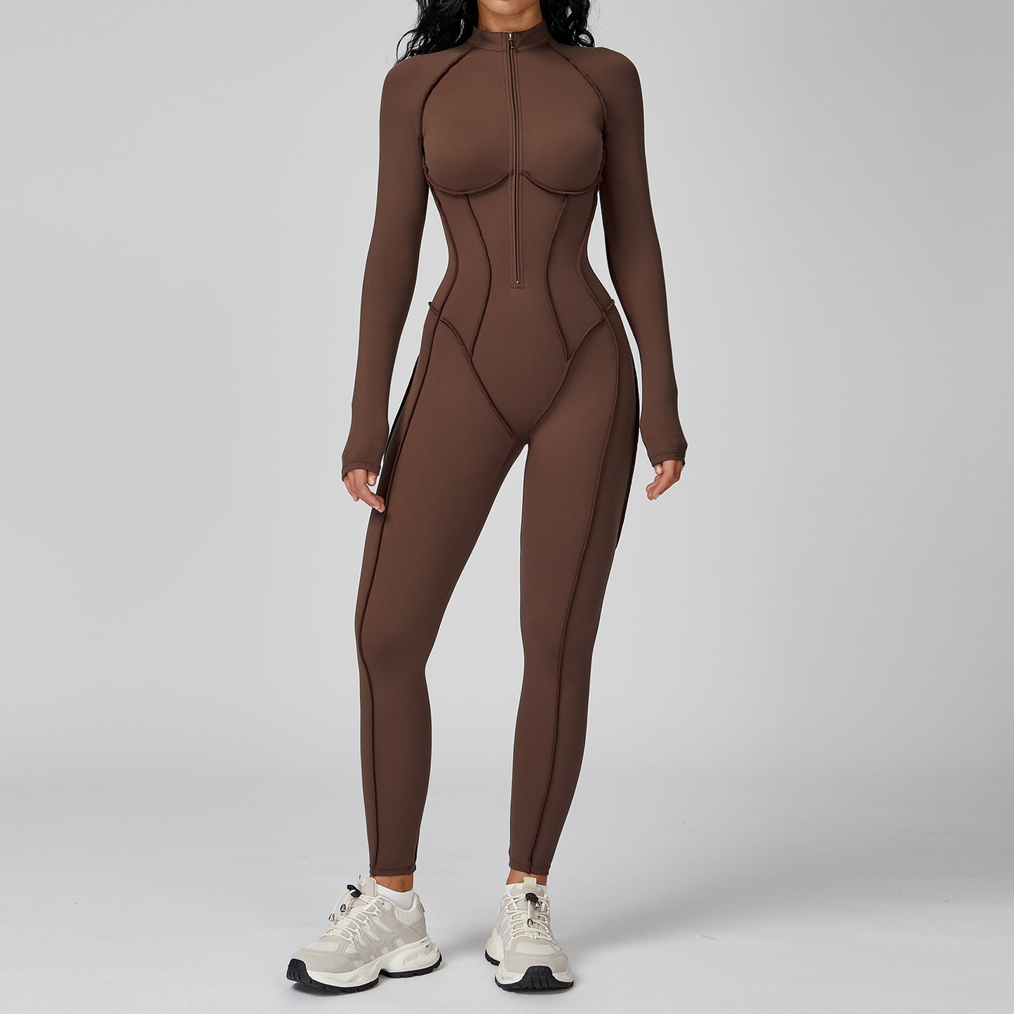 High-intensity Sports Contrast Color Stand-up Collar Jumpsuit