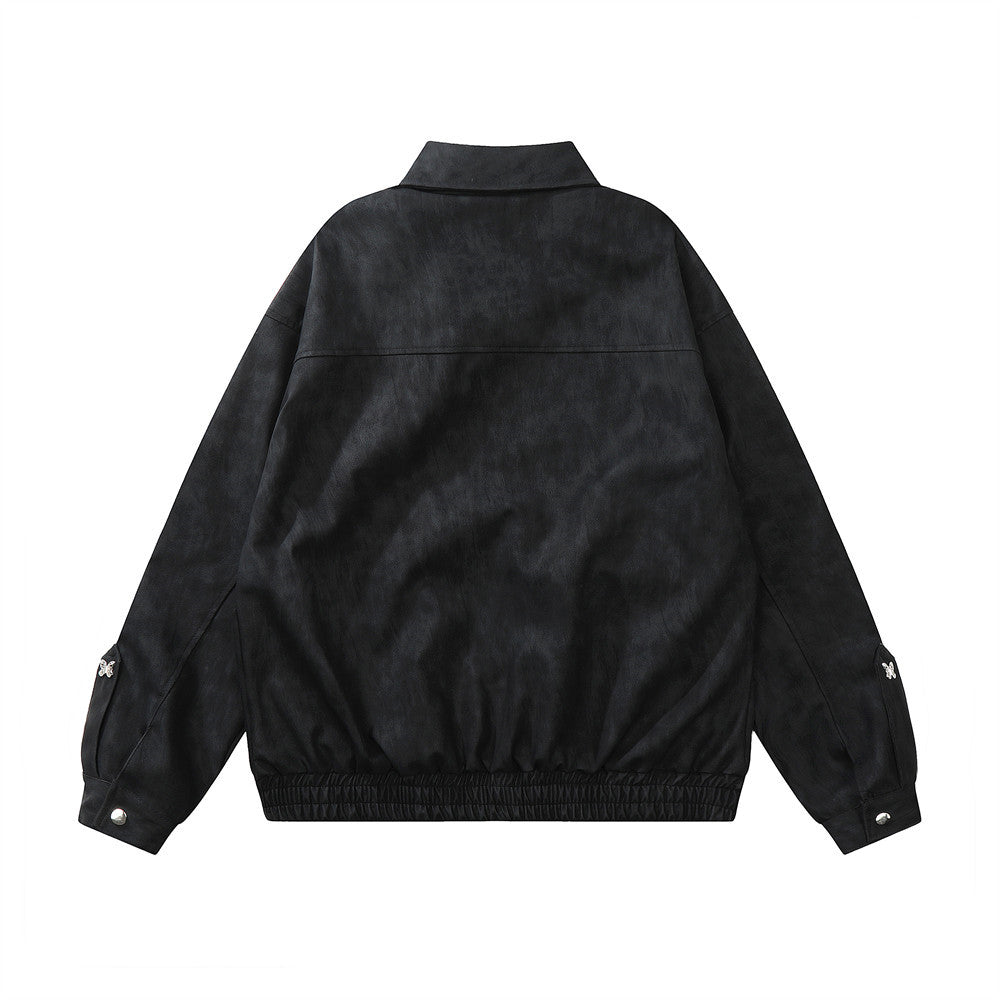 Three-dimensional Pocket Lapels PU Leather Jacket For Men