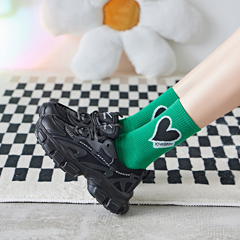 Green Women's Sports Stockings Japanese Big C Letter