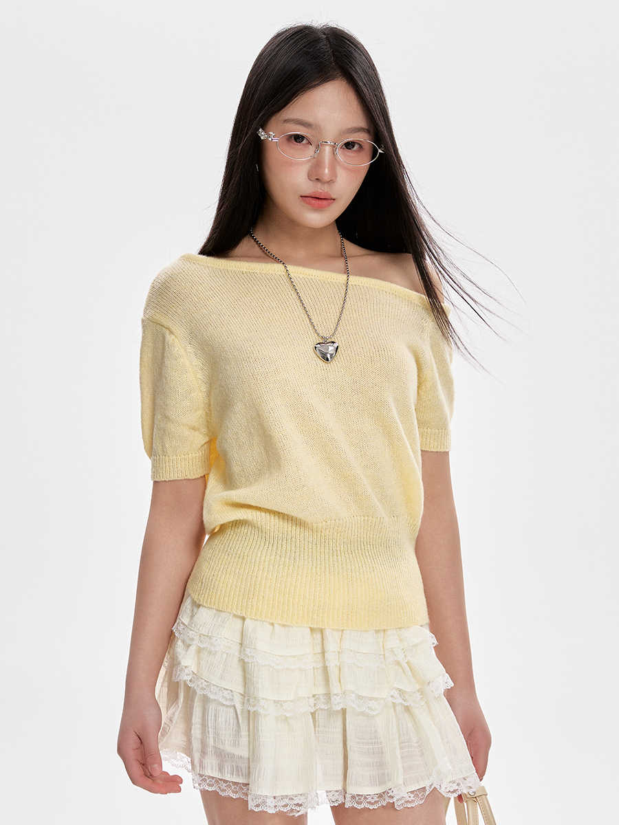 Women's Short-sleeved Knitted Off-shoulder T-shirt
