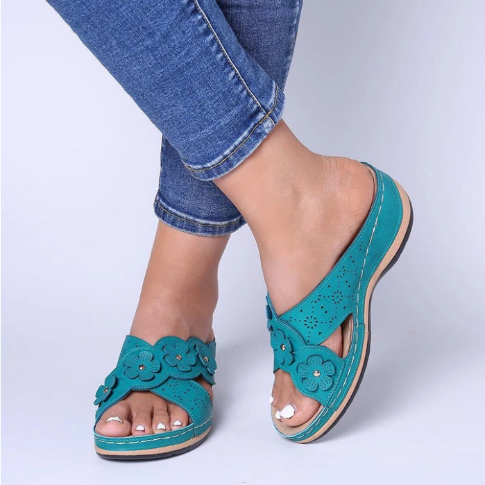 Cross retro flower super comfortable flat round toe shoes