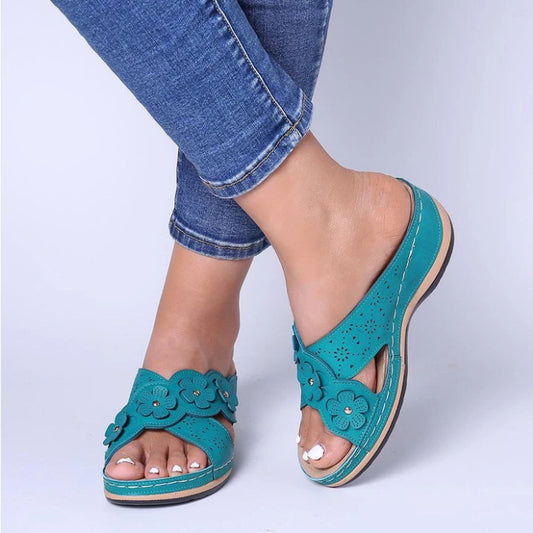 Cross retro flower super comfortable flat round toe shoes