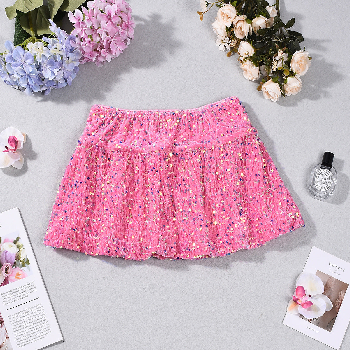 Loose-fitting Sequin Pleated Skirt Women's