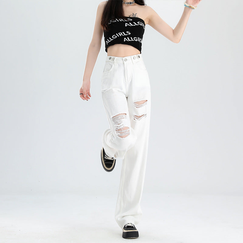 New Slimming High Waist Denim Pants All-matching Slim Fit Straight