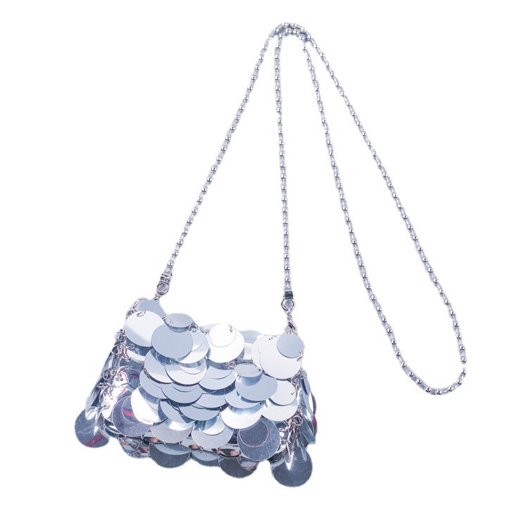 Handmade Women's Woven Bag Chain Sequined Shoulder Messenger Bag