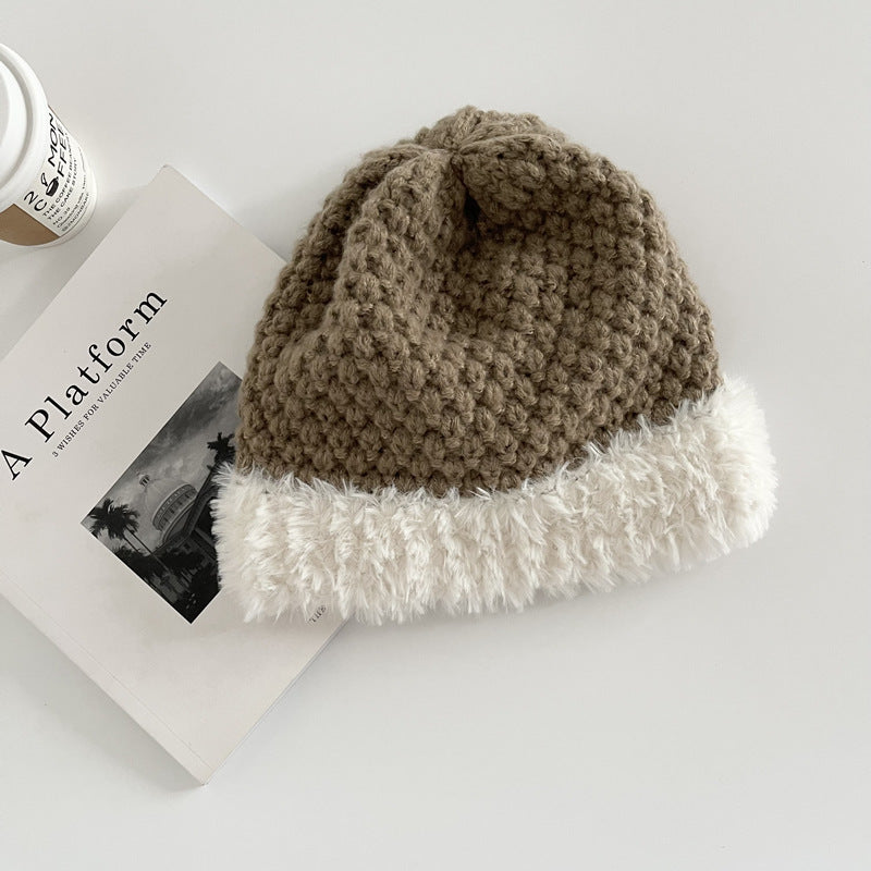 Handmade Plush Stitching Knitted Hat Female