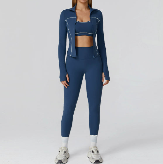 Contrast Color Brushed Yoga Coat Zipper Windproof Slim Jacket