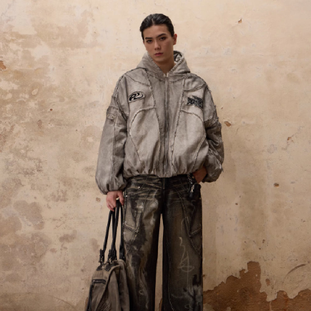 Carved, Ground Stained Hand Painted Hooded Cotton Jacket