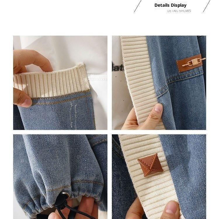 Hong Kong Style Patchwork Denim Jacket Women's Fat