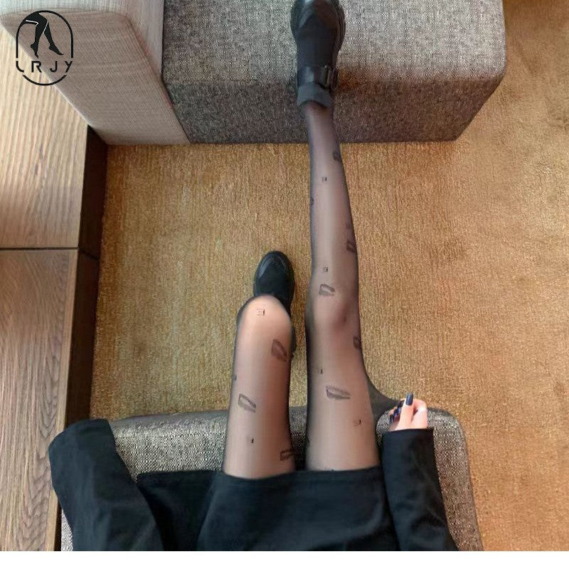 Jacquard Patterned Silk Stockings With Polka Dots And Heart Motifs Sexy Black Sheer Pantyhose