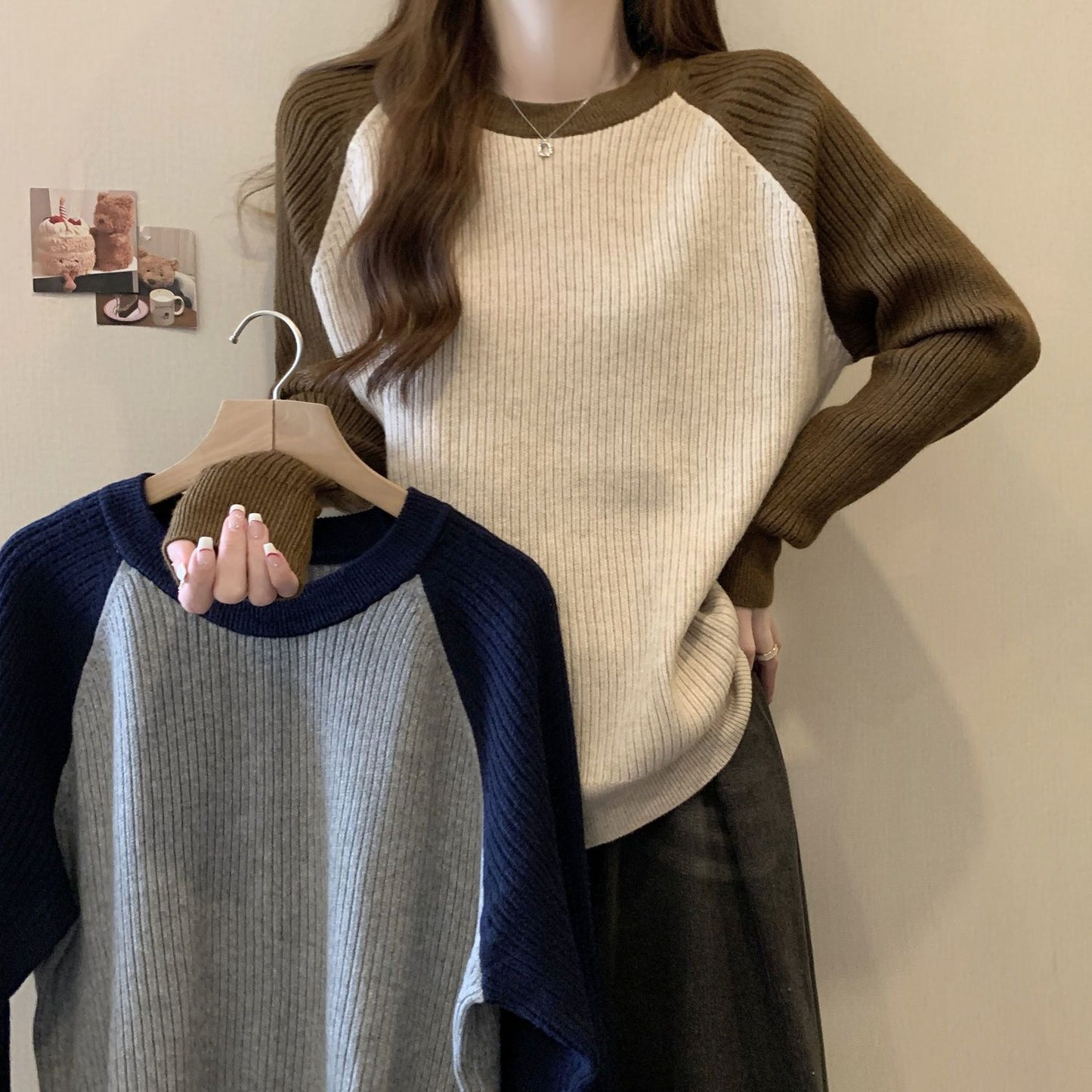 Loose Slim-fit Color-blocked Top To Cover The Belly