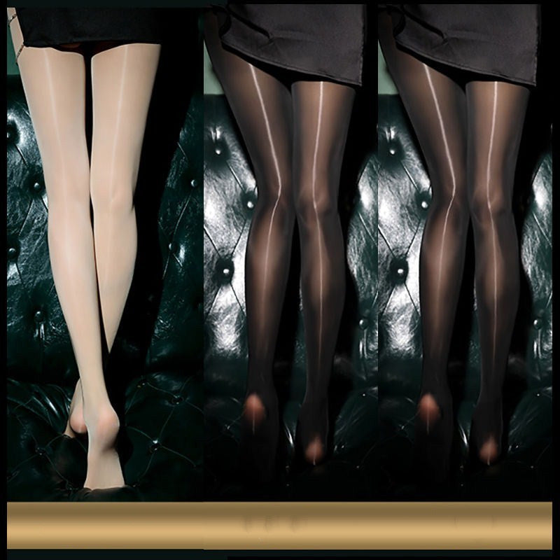 Black Sexy Oily Stockings Women's Summer Ultra-thin Pearl Shiny Gold  Crotch Bottoming Panty Socks Net Red Tide