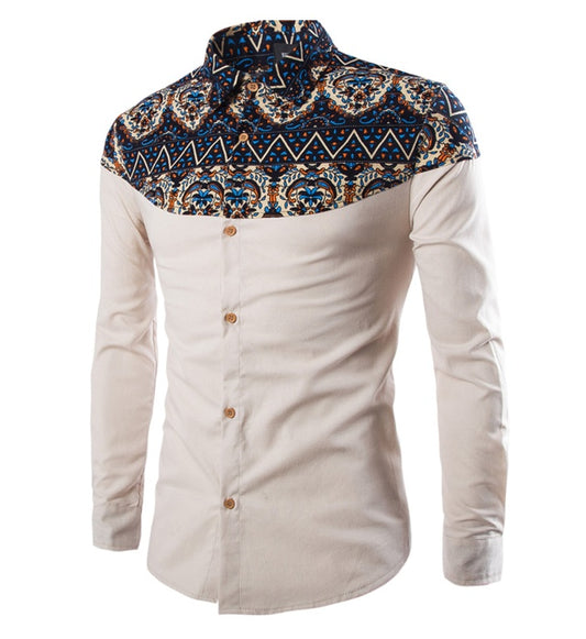 National style shirt printed long-sleeved shirt