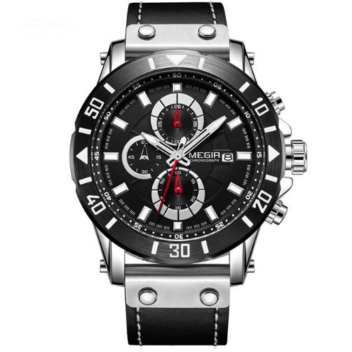 Fashion sports three-eye timing leather wild men's quartz watch