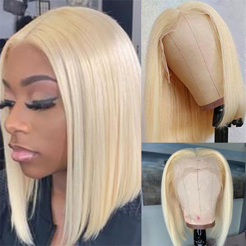 Europæisk og amerikansk mode Kvinders korte bob-paryk Kemisk fiber frontal blonde-paryk Hovedbetræk