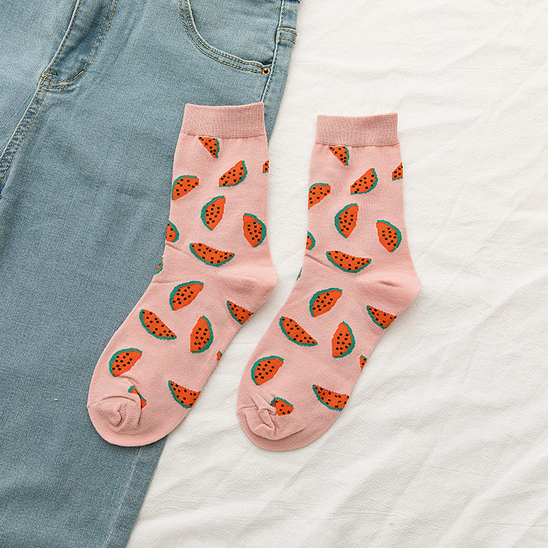 Japanese Ins Trendy Sweet Cute Fruit Mid-calf Socks Strawberry Peach Avocado College Style Socks